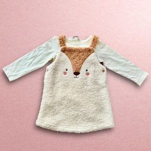 NEW! Baby girl Overall & romper 2 piece 9-12months Warm Soft Sherpa Animal Dress